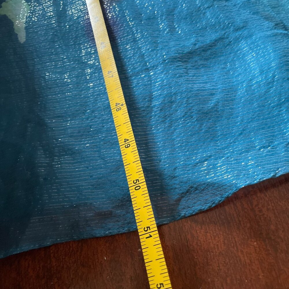 Vintage Aqua Silk Blend Fairycore Strapless Maxi Dress Floral Boho Goddess Sz 6 - Picture 13 of 16